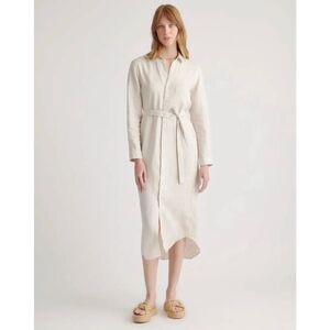 Quince European Flax Linen Belted Long Sleeve Shirtdress in Sand Size M